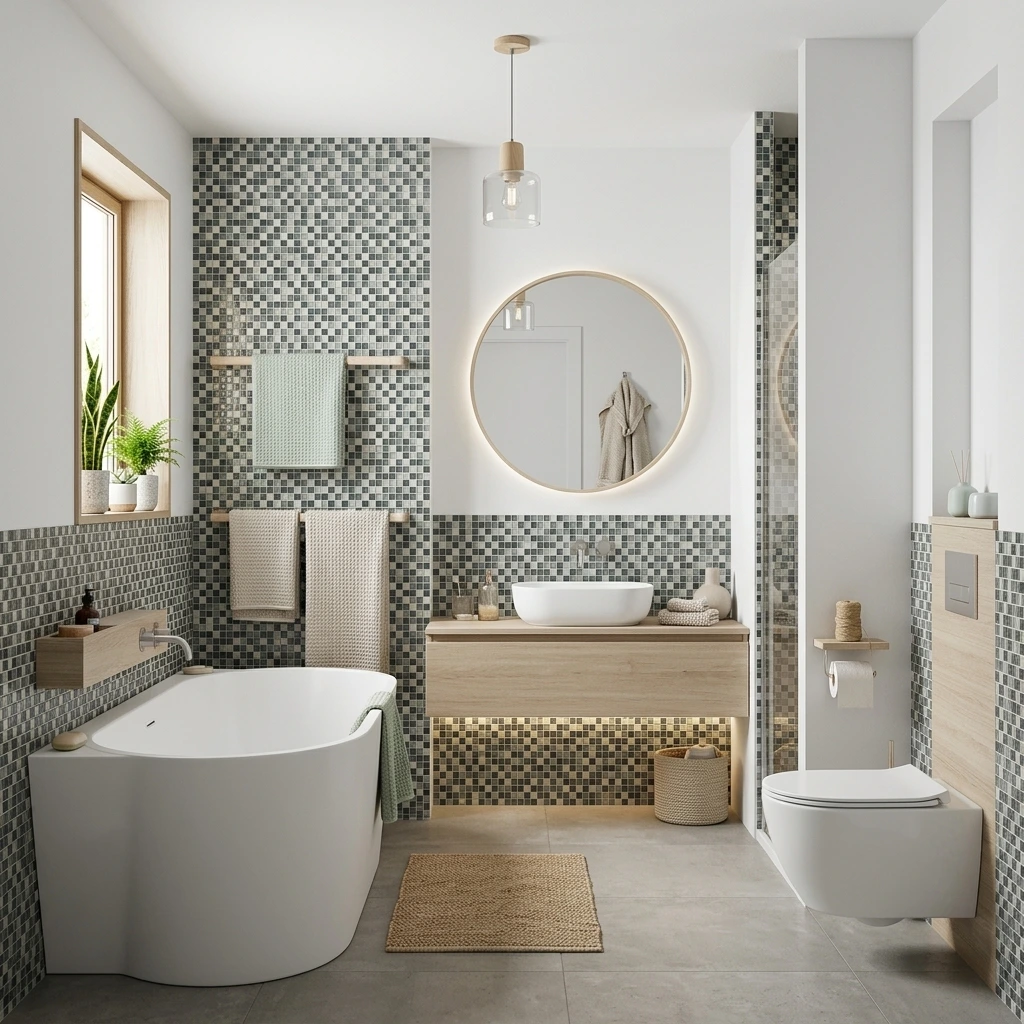 Mosaico Vetro e Pietra Bianco Grigio e Nero - immagine 4