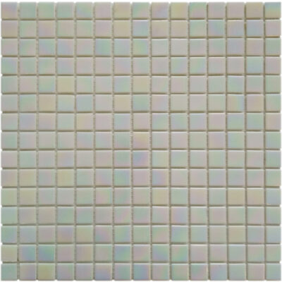 Mosaico in vetro bianco perlato effetto madreperla su rete