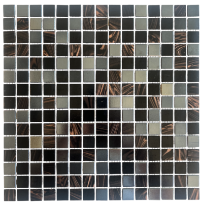 Mosaico in vetro su rete nero, marrone e argento per bagno e cucina