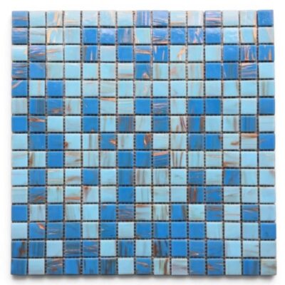 Mosaico in vetro su rete per bagno e cucina color turchese e oro